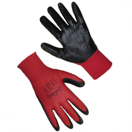 Перчатки синтетические красные с черным нитриловым покрытием 69712 (б)