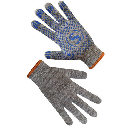 Перчатки трикотажные серые с ПВХ синего цвета 71502