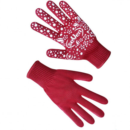 Перчатки трикотажные женские красные с ПВХ точкой 7105