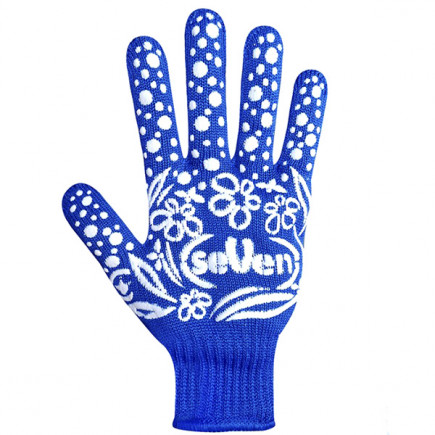 Перчатки трикотажные женские синие с ПВХ точкой 7107